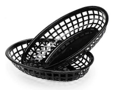 Plastkorg Serveringsbricka (24 st) för snabbmatsrestauranganvändning - Fransk potatiskorg & Oval bricka Black