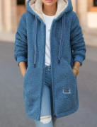 Nytt mode damkofta förtjockad kappa dam långärmad ledig lös vintage elegant tröjor överrock 3XL blå