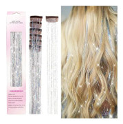 Clip in Hårglitter Kit, 6-pack Glitter Fairy Hårglitterförlängningar 50 cm Glänsande Hårglitter Värmebeständigt (Silver)