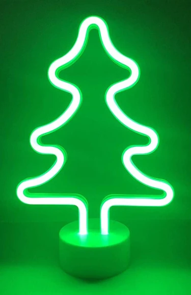 Julgrans Neonskylt Lampa med Bas Grön LED Natt Neonljusskylt för Festtillbehör Flickrum Dekoration Tillbehör