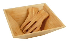 Bambu salladsskål med serveringsgafflar, fyrkantig design