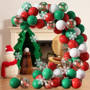 Christmas Balloon Arch Garland Kit, 114 Pieces Christmas Red White Green Confetti Balloons with Hanging Snowflakes