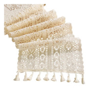 Boho bordslöpare, beige bordslöpare med tofsar