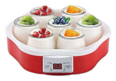 Kompakt yoghurtmaskin med 7 burkar, 100% BPA-fri, perfekt för hemgjord yoghurt