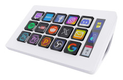 Basicolor Stream Controller Kortkommandonstangentbord med 15 Anpassningsbara Makrotangenter och en LCD Arbetsflödeseffektivitetsenhet för och Adobe Premiere Kompatibel med vit