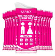 Engångsurinpåsar för Resor – Portabla Urinpåsar 30,4 fl oz för Kvinnor & Män, 12/24-Pack Akutpåsar för Kiss/Spya, Perfekt för Bil, Camping, Graviditet