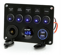 Gang Rocker Switch Panel 12V/24V Vattentät IP65 Switchpanel med Dubbla USB-laddare Digital Voltmeter för Bil Båt Lastbil RV Marin Husbil