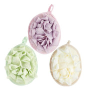 3 st Bad Dusch Puff Svamp Mesh Puff Duschboll Exfolierande Kroppssvamp Pad Skrubber Handske med Blomma Badboll (Beige, Grön, Lila)