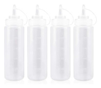 Kökssåsflaska med lock 500ml Plastsåsflaska för kryddor, smaksättningar, ketchup, senap, majonnäs, olivolja, transparent, 473 ml, 4 st