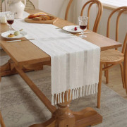 Krämfärgad Beige Bordslöpare Boho Bordslöpare med Tofsar Rustik Lantlig Stil Bordslöpare för Middag, Fest, Helg, Matsal, Byrå, 38X183cm