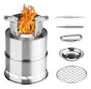 Campingkök, Hopfällbart Litet Portabelt Rostfritt Träkök för Grillning Vandring Camping Picknick med Grillnät och Alkoholskål