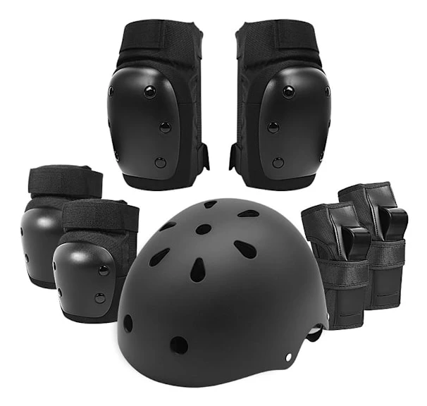 Justerbar Storlek Barnhjälm Set, Knäskydd Handledsskydd Slagtåligt ABS Yttre Skal Andningsbar Design Ventilationshål Armbågsskydd Handledsskydd