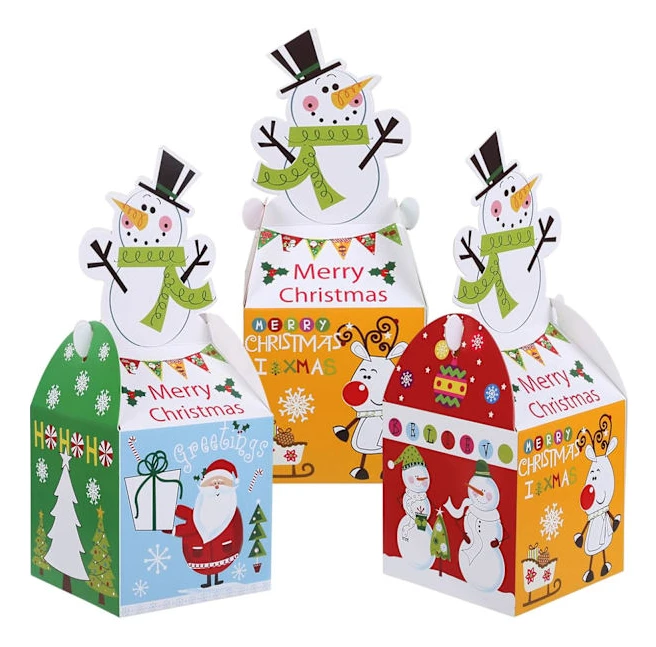 12 st mini presentförpackning små pappersgodisaskar med julelelement snögubbe