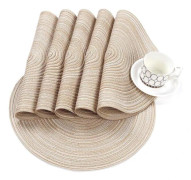 (Beige) Set med 6 bordsunderlägg, runda tvättbara värmebeständiga halkfria för bröllopsfest, 38 x 38 cm - Beige Beige