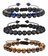 Aromaterapi Eterisk Olja Diffuser Armband, Helande Stenar och Aromaterapi Eterisk Olja Diffuser 8mm Naturlig Tigeröga och Lavasten