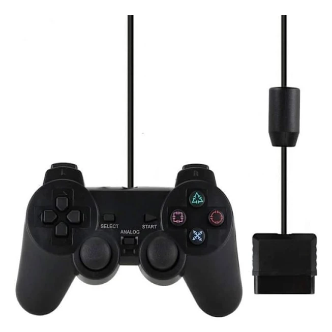 (Svart) Gamepad - Shock Controller - PS2 - Kabelansluten - Vibration - Ergonomisk Black