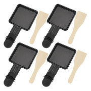 4 st Coupelle Raclette Grill och 4 st Raclette-spatlar i trä Polon Raclette Grill Non-Stick Gjutjärn Miniplatta med Isolerat Handtag