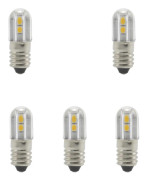 E10 LED-lampor, 5-pack, 12V Varmvit 1W 100LM 3000K, Miniatyr Skruv-i Ersättningslampor (Varmvit, 12V)