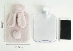 Varmvattenflaska, Kanin, Varmvattenpåse med Lyxigt Överdrag Faux Lint Mörkgrå 800ML Kallterapi PVC Kompressionspåse Varm för Varma Händer Fötter Smärtlindring