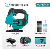 YOFIDRA Borstlös 19 mm Elektrisk Sticksåg Infraröd Laser Kurvsåg Variabel Hastighet Multifunktionsskärare För Makita 18V Batteri Stift 1 Battery EU Plug