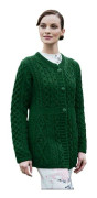 Gilet - cardigan Carraig donn - 43230-97954 - Cardigan A Line 100% Merinoull för Kvinna Tillverkad i Irland (Grön, XXL)
