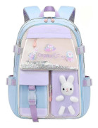 Kawaii ryggsäck för skolan, söt Kawaii estetisk ryggsäck skolväska Enkel och trendig (blå kanin)