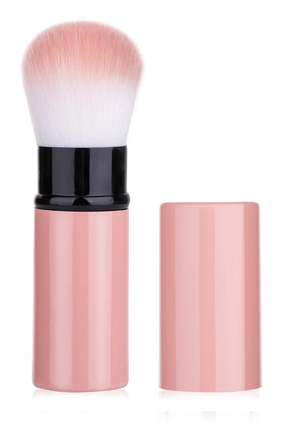1 st Infällbar borste Sminkborste Puder Rouge Puderborste Mini Multifunktionell Bärbar Med Aluminiumhandtag rosa