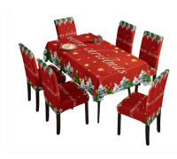 Julbordsduk och stolsöverdrag med julgransdesign, komplett 7-delars set för festliga tillfällen