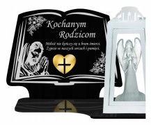 Stort ljus med lykta + LED-ängel för alla helgons dag på graven