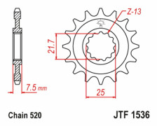 Kawasaki ZX6R 636 Framdrev (2007-2018) (SUNF3A5 JTF1536) - 15t-520