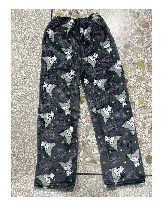 Tecknade julpyjamasbyxor för kvinnor, avslappnade sammetsbyxor för hemmabruk med kattmotiv grå svart Kuromi XXL grå svart Kuromi XXL Grey black Kuromi XXL