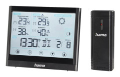 Hama Full Touch, Svart, Inomhushygrometer, Inomhustermometer, Utomhushygrometer, Utomhustermometer, Barometer, Termometer, F, °C, LED, Batteri