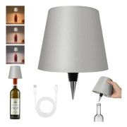 Flasklampa med LED, Dimbar Bordslampa för Vin- & Whiskeyflaskor, Trådlös & Uppladdningsbar_TF_TF Grå