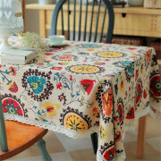 Vintage spets solrosduk, linnebroderad (140*140cm)