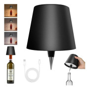Flask Lamp with LED, Dimmable Table Lamp for Wine & Whiskey Bottles, Cordless & Rechargeable Black