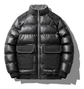 Läder Pu Bomull Kostym Ståkrage Stor Storlek Tjock Herr Läder Bomullsfodrad Kappa Trendmärke Höst Vinter Vadderad Jacka Lös Varm Kappa Herr 5XL