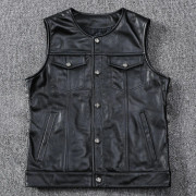 Harley Son of Chaos Motorcykelväst Baksida Hjärtlager Nötskinn Fint Mjukt Läder Rund Krage Kort Slimmad Form 2XL