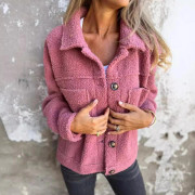 Höst och Vinter Ny Dam Mångsidig Casual Kofta Revers Enkelknäppt Jacka XXXL rosa