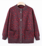 Stickad kofta för äldre och medelålders kvinnor för höst och vinter, Lös plus size-tröja för äldre och mödrar, Ny höstkappa med rund hals 4XL