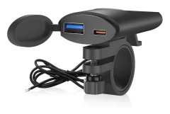 Motorcykel USB-laddare - Inget märke - Dubbel USB PD & QC3.0 - Vattentät - DC 12V-24V - Överspänningsskydd