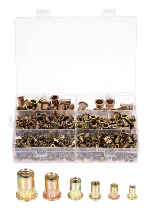 500 st Nitmutterkit Metriska gängor Nitmutter Sortiment M3 M4 M5 M6 M8 M10 gyllene