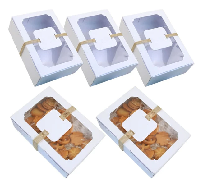 12 st Pappersbakelser med Fönster, Kaklådor, Pappersgodisaskar, Pappersgodisaskar för Kex, Kakor, Efterrätter, Bakverk