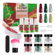15 delar Christmas Dip Powder Nail Starter Kit, 6 färger Nail Glitter Nail Dip Powder