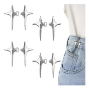 A pair of square star design jean buttons with an adjustable seamless metal waist strap in silver.