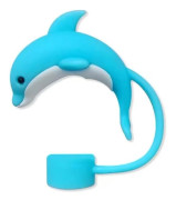 1st 10mm Blå Delfin Sugrörskåpa Söt Silikon Sugrörsskydd för Stanley Cup Dammtät Drickande Återanvändbara Toppar Lock Dricksugrörsdispensrar