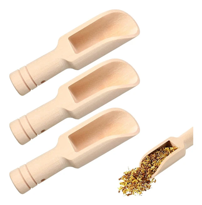 Set med 3 Mini Träskedar, Mini Badsked, Trä Godissked för Honung, Kryddor, Socker, Glass, Essentiellt Pulver