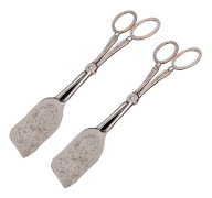 2 bakverksänger, silverpläterade, dekorativa serveringstänger, buffétänger, kakor, sallad, buffé, restaurang, kök, grilltänger