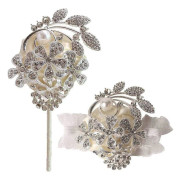 Handledsblomma Bröllop, Fest och Corsage Set med Pärlor och Strass (Cream, 2 Delar)