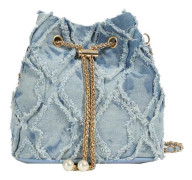 Denim Bucket Bag Quiltad Dragsko Jean Handväskor för Kvinnor Denim Clutch Hobo Väskor Crossbody Handväska