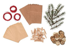 Adventskalender - Naturliga - 24 papperspåsar - 24 klädnypor - 3 bomullssnören